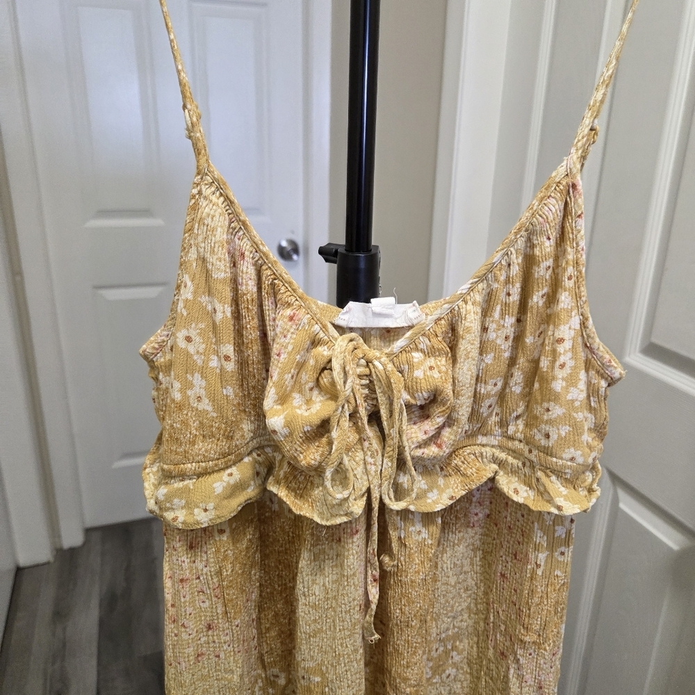 Wild Skye Yellow Floral Tie-Front Dress 100% Rayon Boho Cottagecore Sundress - Picture 4 of 9